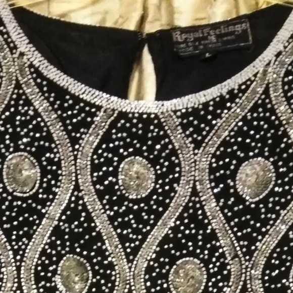 Large Vintage Royal Feelings Silk Beaded Formal Blouse - Picture 2 of 4
